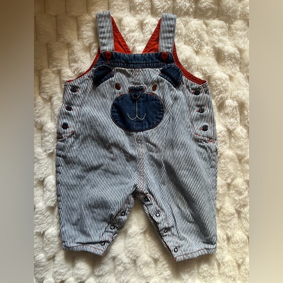 Bricolo Other - Vintage Bricolo Railroad Stripe Bear Overalls Romper Baby 3–6M Denim